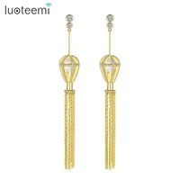 luoteemi boho design lantern tassel long drop earrings for women girls party luxury gold color micro cz dangle earrings brincos