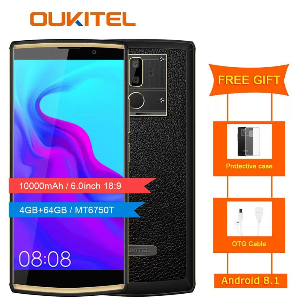 Oukitel K7 18:9 полный дисплей 6 0 ''fhd 4 Гб ОЗУ 64 ПЗУ Mt6750t Восьмиядерный 13 МП + 5 Мп 10000 мАч