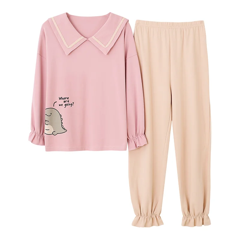 Новинка осенне-зимние хлопковые Пижамные комплекты для пар брюки с круглым