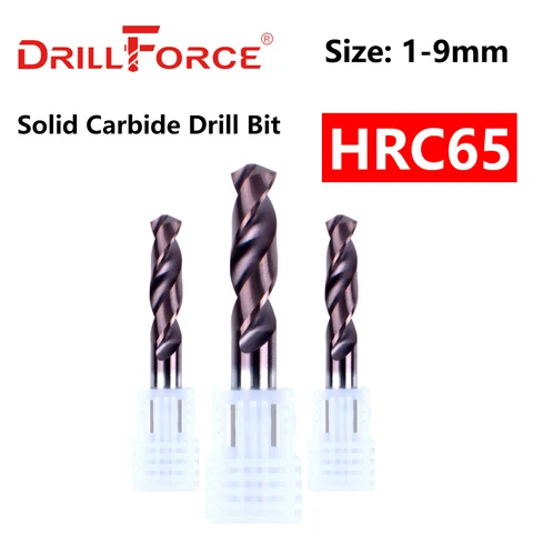 Drillforce 1 шт. в диаметре Твердосплавные сверла HRC65 1,0-9,0 мм, спиральное сверло для инструмента из закаленного сплава, нержавеющая сталь