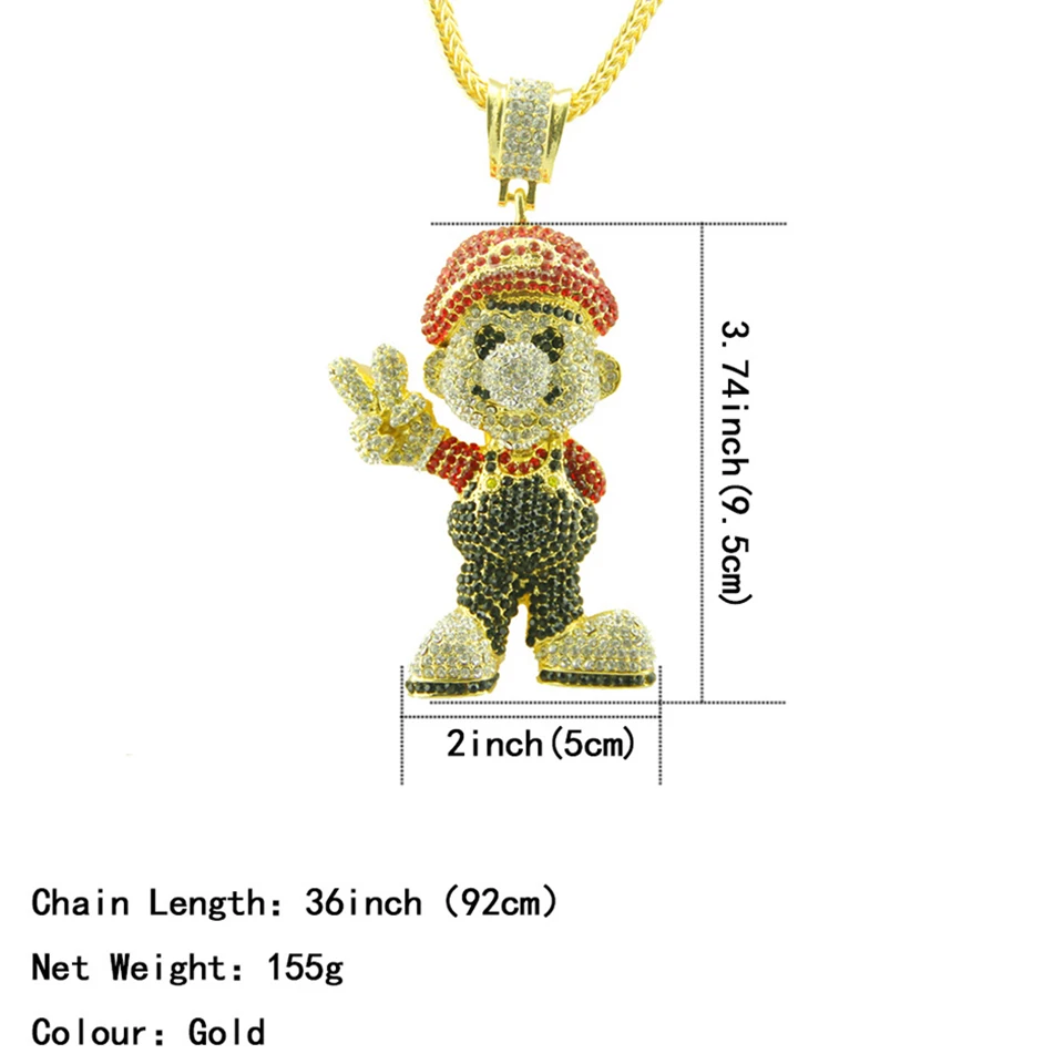 Супер Марио циркон кулон ожерелье хип хоп Уличная культура титана инкрустация из