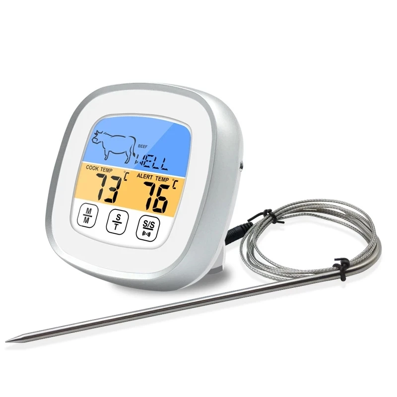 

LED Backlight Digital Display Kitchen Thermometer Stainless Steel Temperature Probe BBQ Cooking Meat Thermometer With Timer