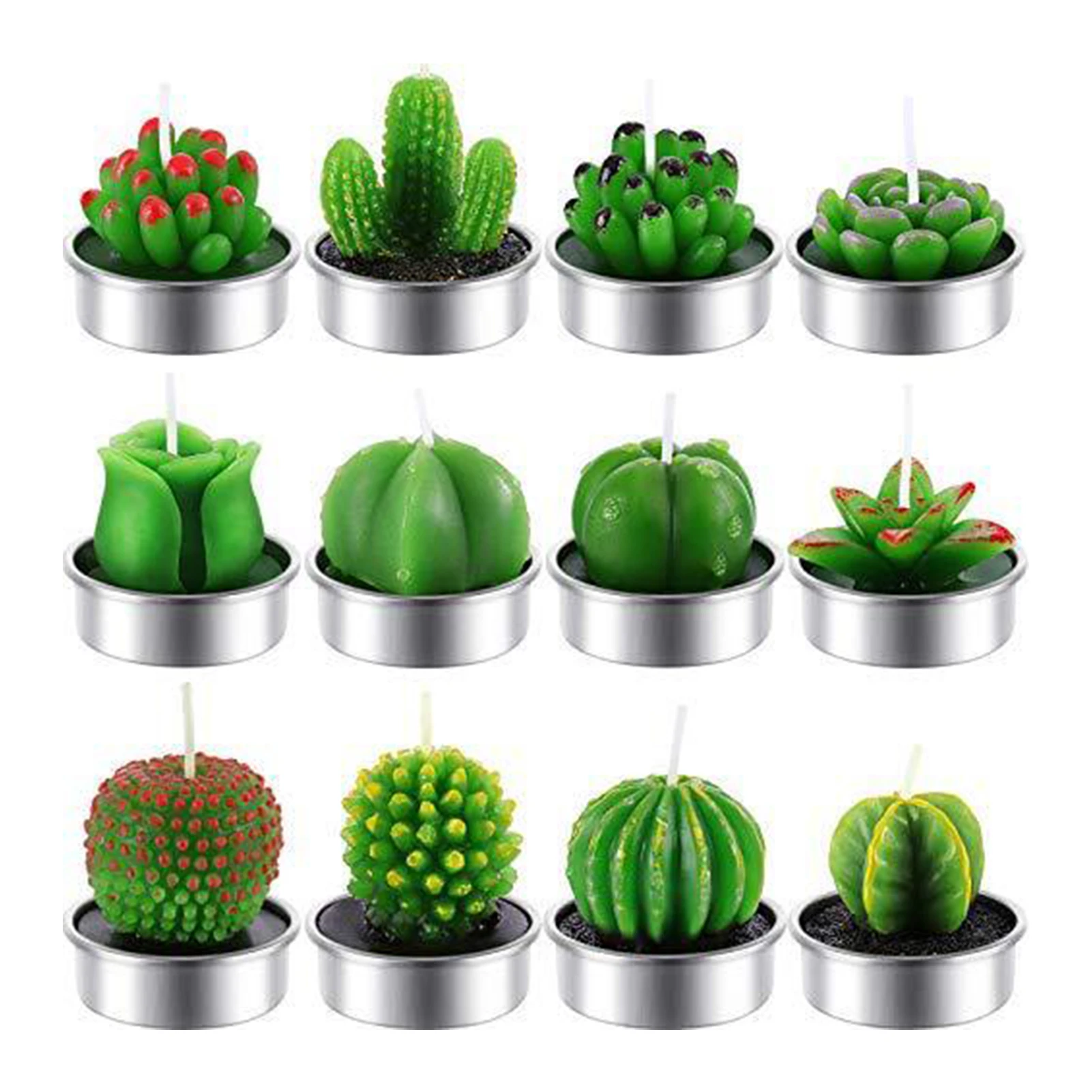 

12Pcs Artificial Plant Succulent Candles Cactus Valentines Day Rose Candles For Party Spas Home Festival Decoration Gift CH