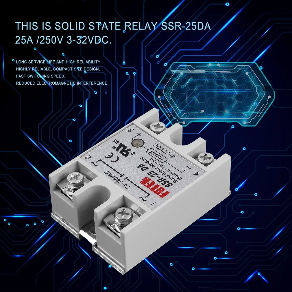 Твердотельный релейный модуль SSR 25DA 25A /250V 3 32V DC вход 24 380VAC выход|Реле| |