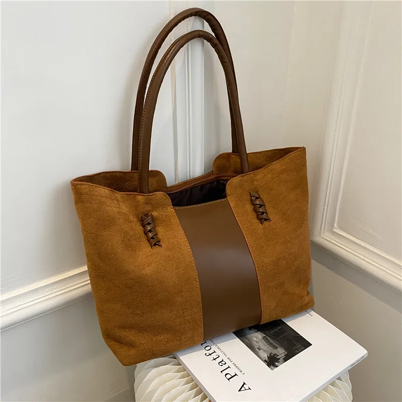 

Original Brand Stitching Faux Suede Tote Bags for Women Casual Large Shoulder Bag Women Big Portable Shopper Bag Winter Handbag