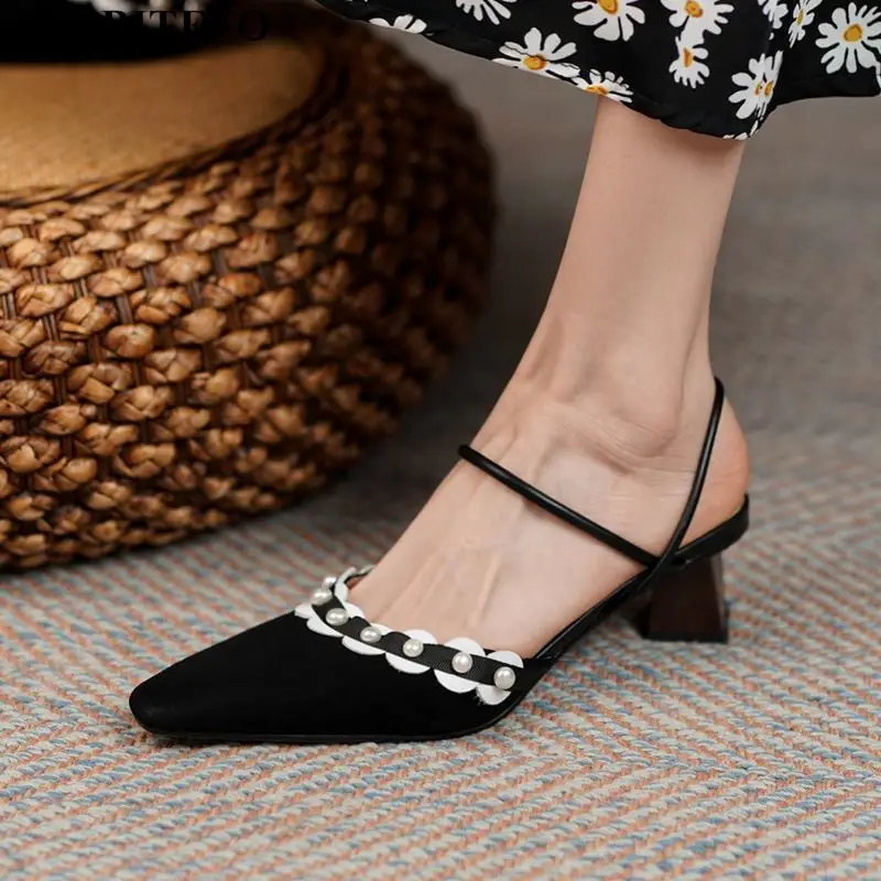 

ALLBITEFO Hot sale genuine leather thick heels summer women sandals women heels shoes sandalias del verano girls summer sandals