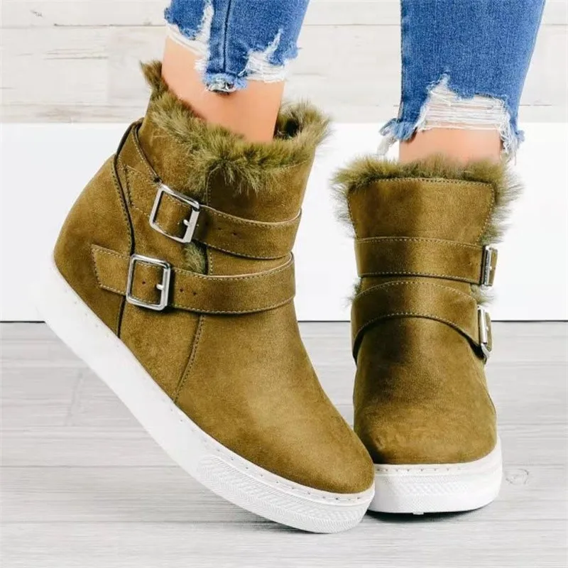 

2021 Slope Flat-heeled Solid Color High-top Comfortable Non Slip Women Boots Women Suede Winter Snow Boots Buckle Side Zipper