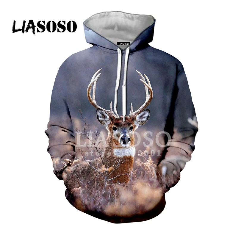 

LIASOSO The Deer Is Seen Deep In The Forest 3D Print Vintage Hoodie Men Sweatshirt Pullover Mens Hoodies Anime Hoodie
