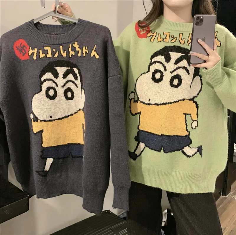 

Girlfriends Cartoon Sweater Women Loose Outer Wear Thick Lazy Pullover Sweater Hong Kong Flavor Long-Sleeved Top Women Autumn