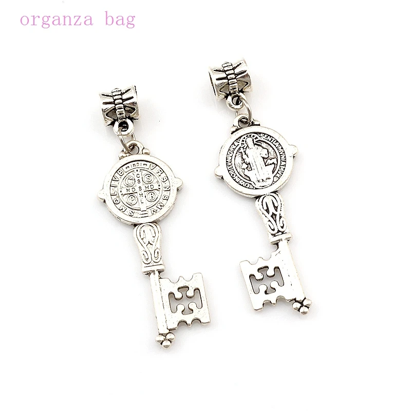 50pcs Zinc Alloy Saint Benedict Medal Cross Smqlivb Key Dangle Charm Beads Handmade DIY Jewelry 16.5x52mm A-580a | Украшения и
