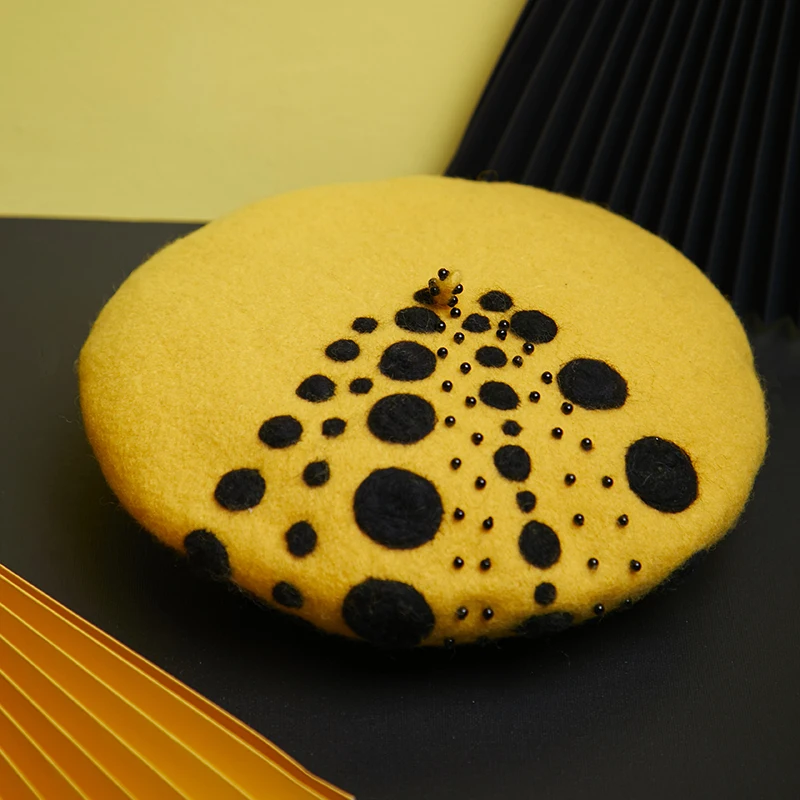 Wave point qiu dong female painter cap beret manual baize creative hat