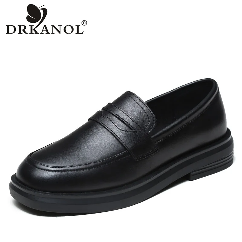 

DRKANOL 2021 весенние женские туфли на плоской подошве с круглым носком из натуральной кожи с низким вырезом слипоны повседневные кожаные туфли ...