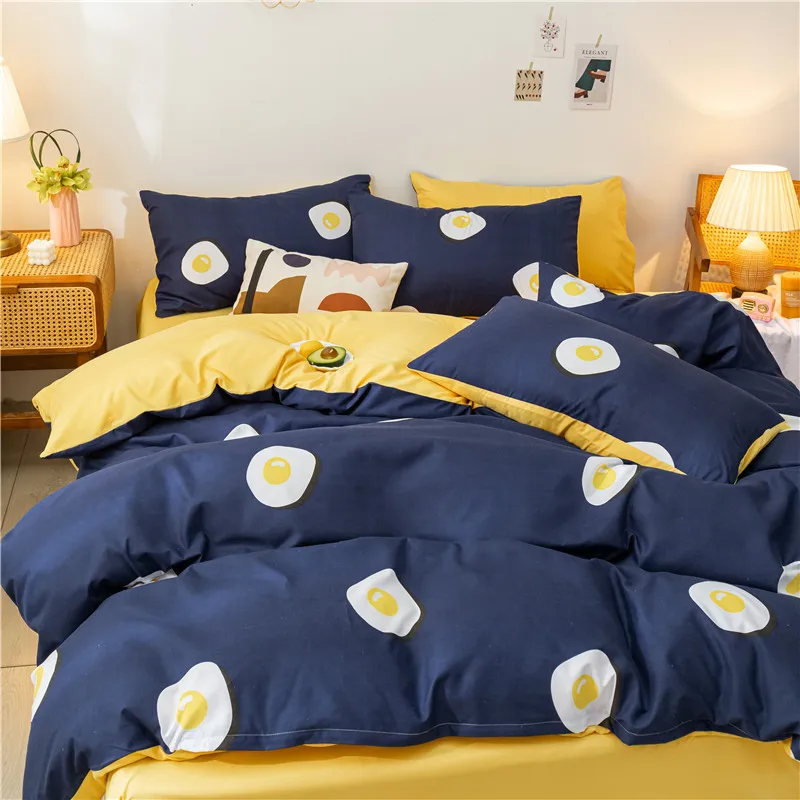 

Hot Sale Dark Blue Egg Bedding Cotton Printed Pillowcase Quilt Cover Bed Sheet Queen Size Bed King Size Bed Four-Piece Set