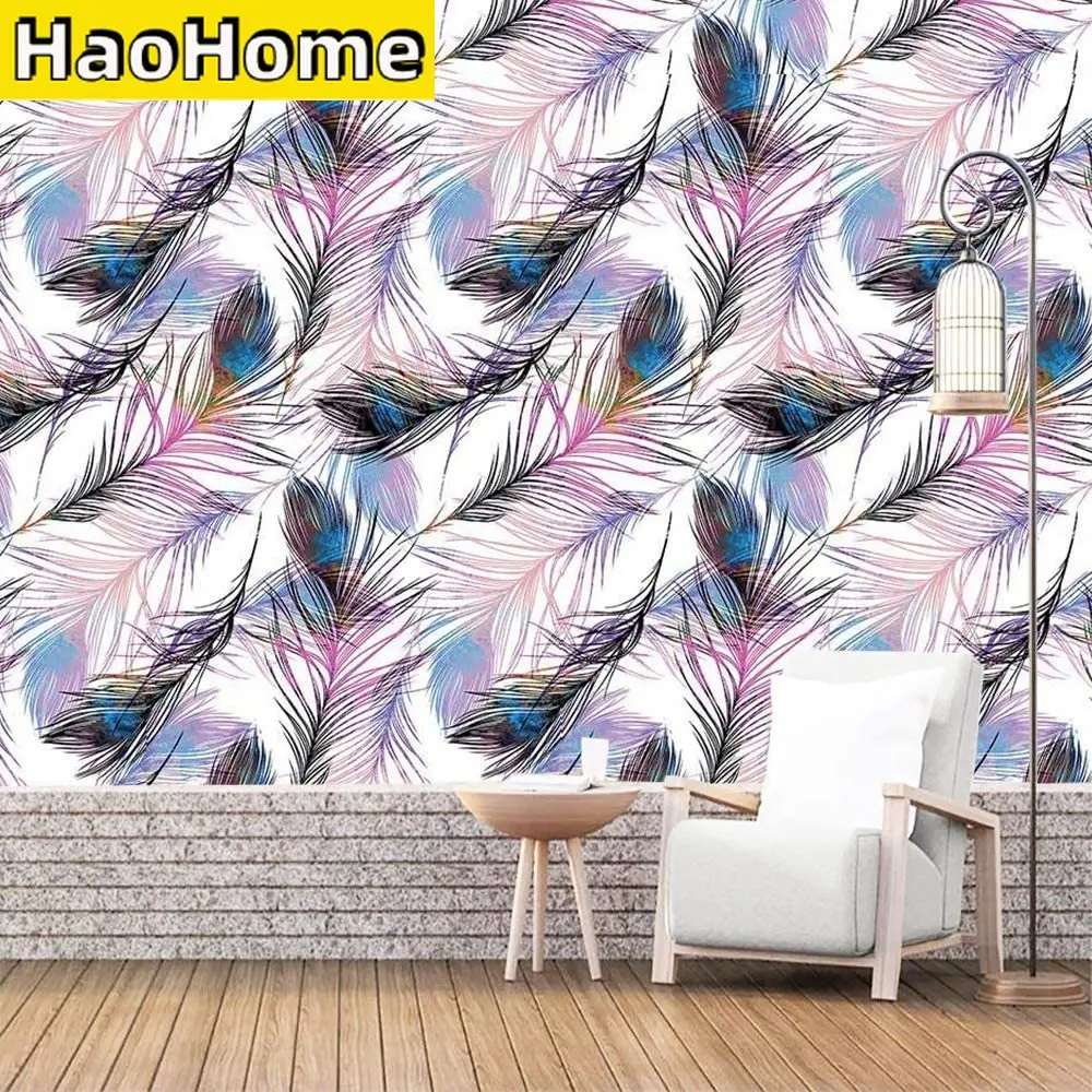Самоклеящаяся бумага для стен виниловая пленка с рисунком перьев самоклеящаяся