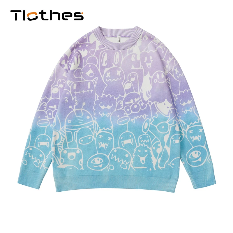 

Мужской трикотажный свитер с градиентным принтом, в стиле Харадзюку