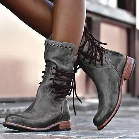 

Fashionable big size women's shoes new low heel rough heel Knight boots leather boots in autumn and winter 2020