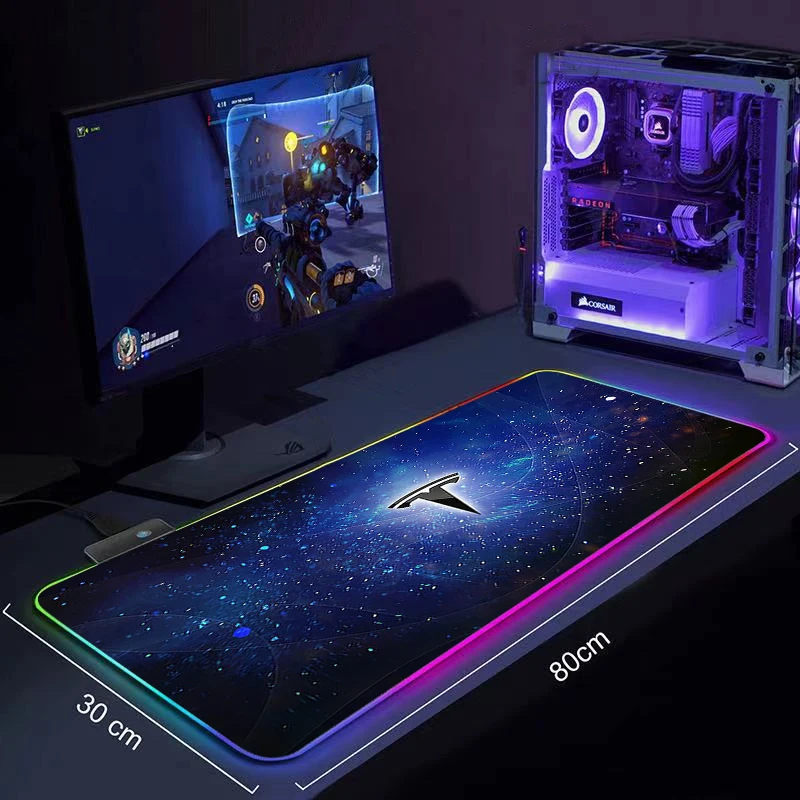 

Tesla Large RGB Mouse Pad xxl Gaming Mousepad LED Mause Pad Gamer Mouse Carpet Big Mause Pad Keyboard Desk Pad Mat with Backlit