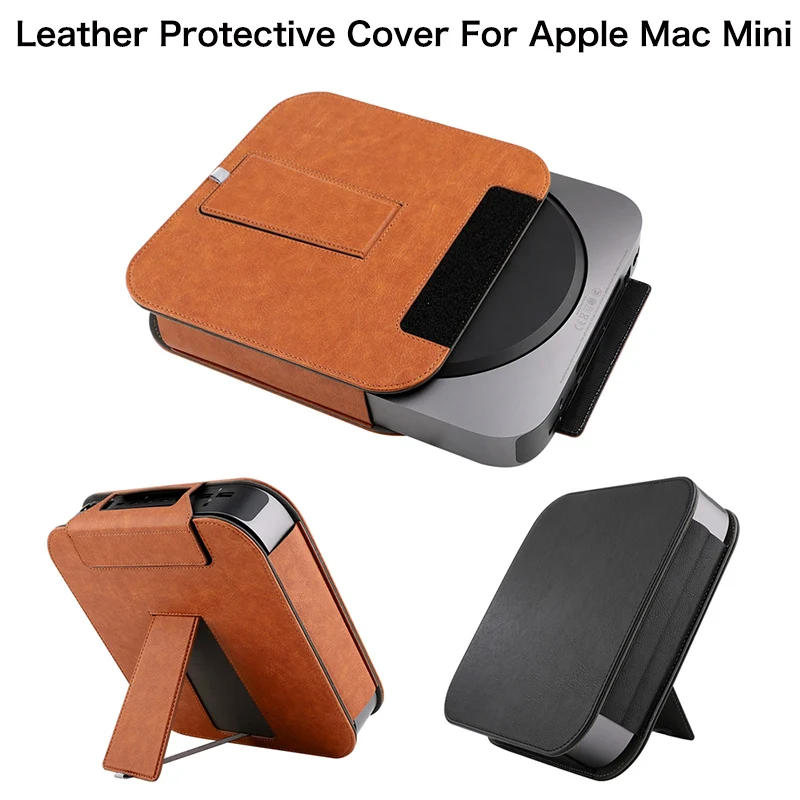 

PU Leather Bracket Stand Case Cover for 2020 M1 Mac Mini Desktop 2018 Full Protection Pouch Sleeve Anti-skid Shockproof Case
