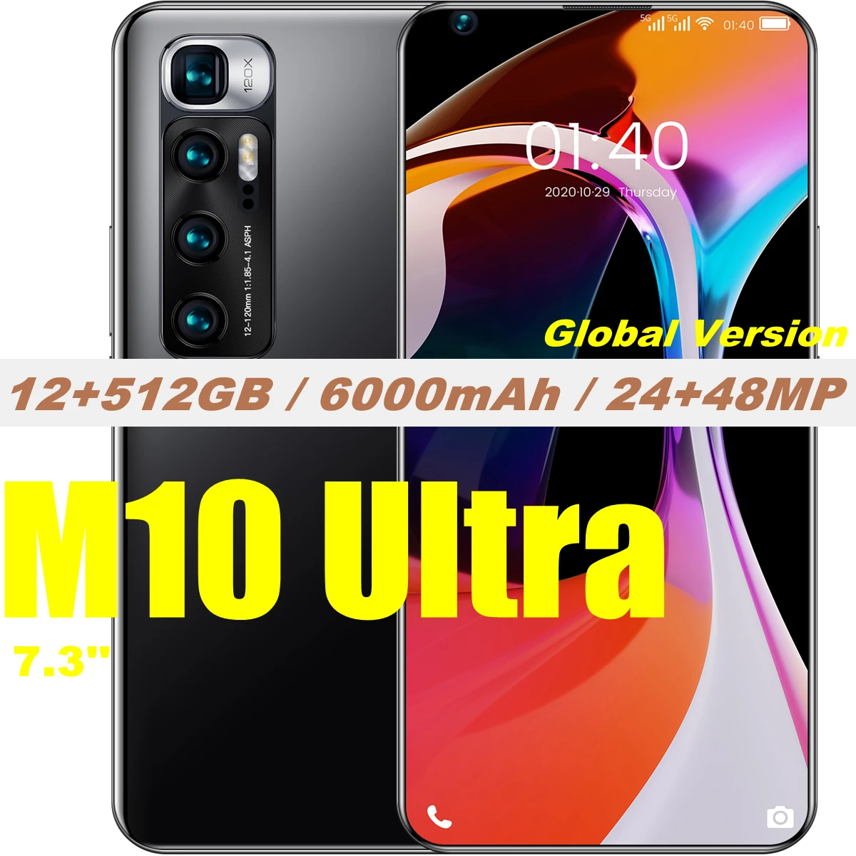 

Global Version Mi10 Ultra 12GB 512GB Cellphone 7.3'' Android 10.0 24+48MP Camera 4G LTE 8 Cores Dual SIM Card Smartphones