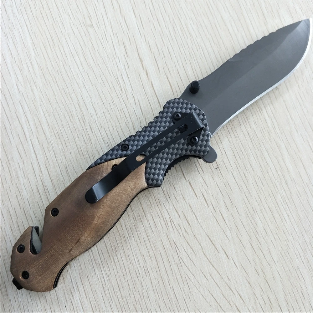 Tactical 56HRC High Hardness 5CR13 Blade Imitation Carbon Fiber + Shadow Wood Handle Folding Knife Outdoor Camping Survival Tool |