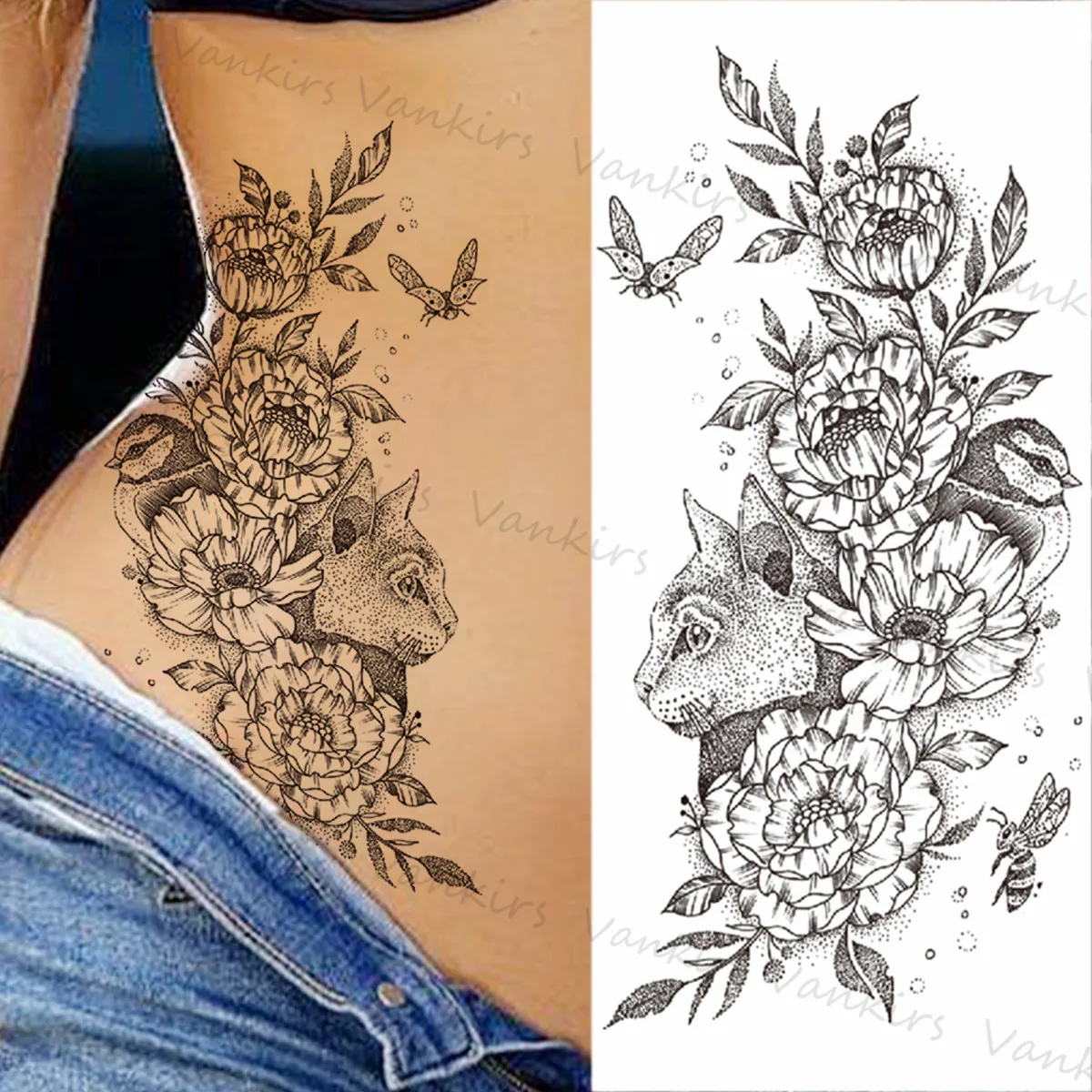 Временные татуировки с цветами для женщин и девушек реалистичные компасы