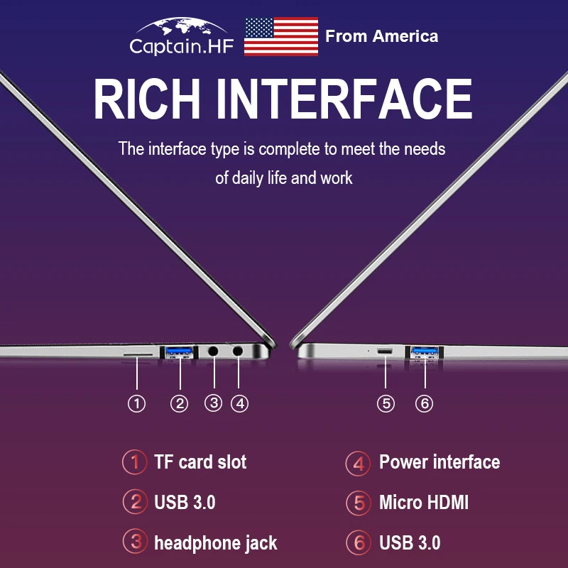 US Captain 14 дюймовый Ноутбук 8 RAM 512G SSD Ультратонкий для Офиса Студентов Работы Игр