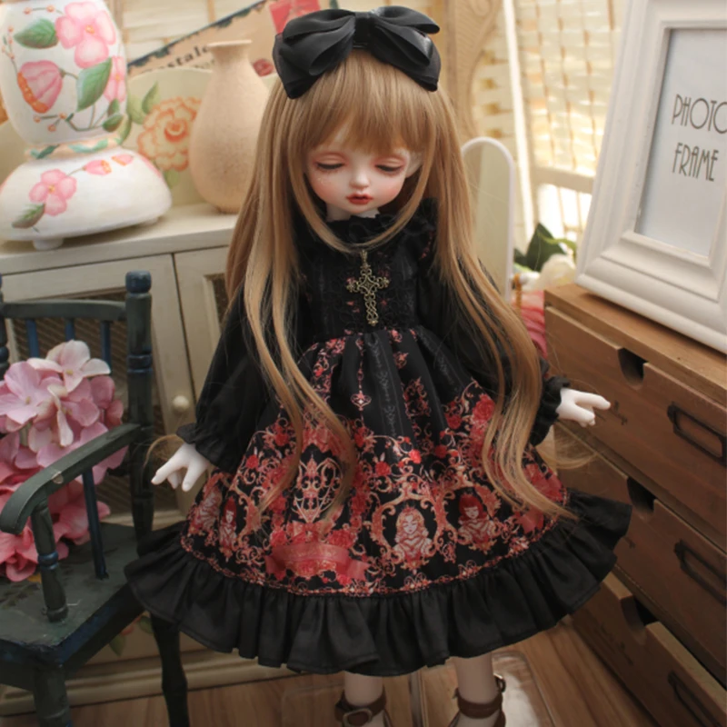 Кукольная одежда BJD Кукольное платье + повязка на голову с бантом принтом для