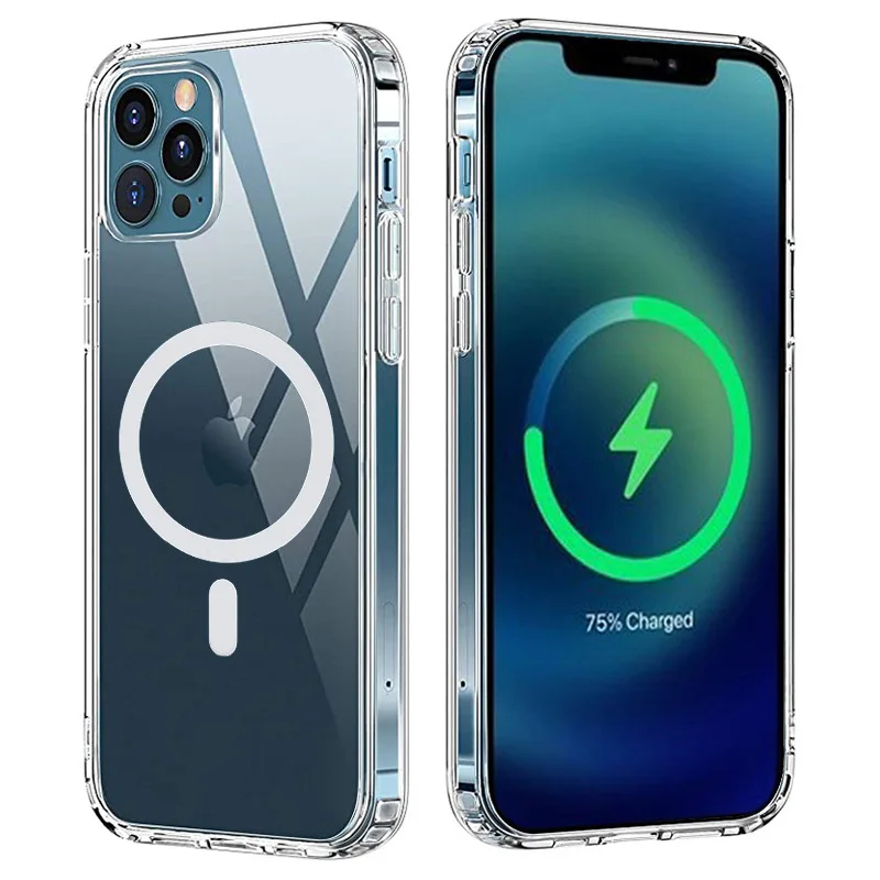 

Crystal Clear Magnetic Case For iPhone 12 Mini 12Pro Max 12-Pro Luxury Coques Fundas Support Wireless Charging Transparent Cover