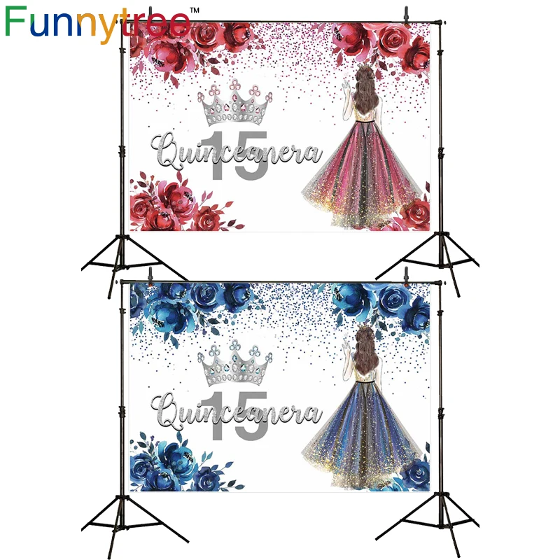 

Funnytree Princess 15th Birthday Backdrop Girls Royal Crown Party Background Coming-of-age ceremony Photocall Wallpaper Banner