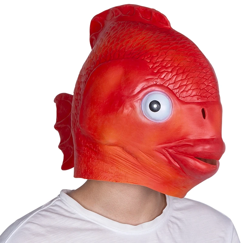 Animal Mask Lifelike Red Carp Latex Headgear Halloween Mischief Party Cosplay Costume Props Funny Fish Dress Up