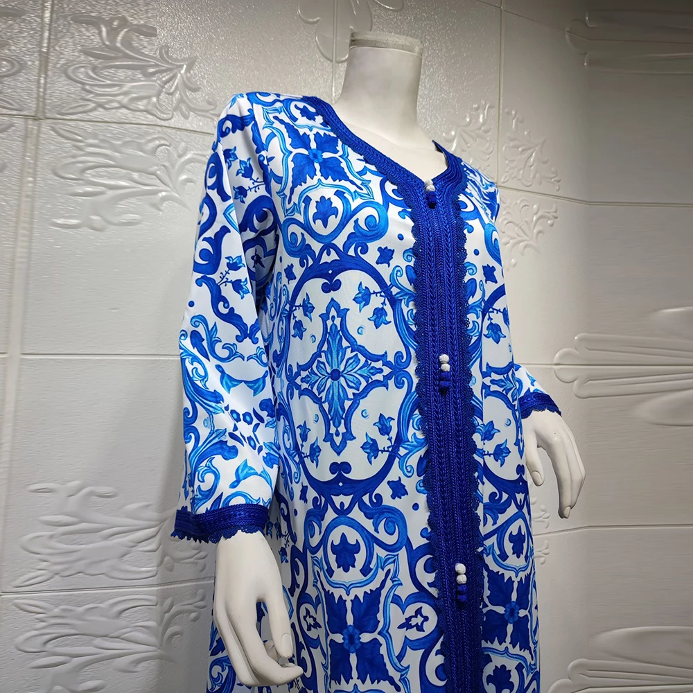 

Ramadan Eid Hijab Dress For Women 2021 New V Neck Long Sleeve Ribbon Loose Plus Size Arabic Muslim Robe Islam Dubai Oman Clothes