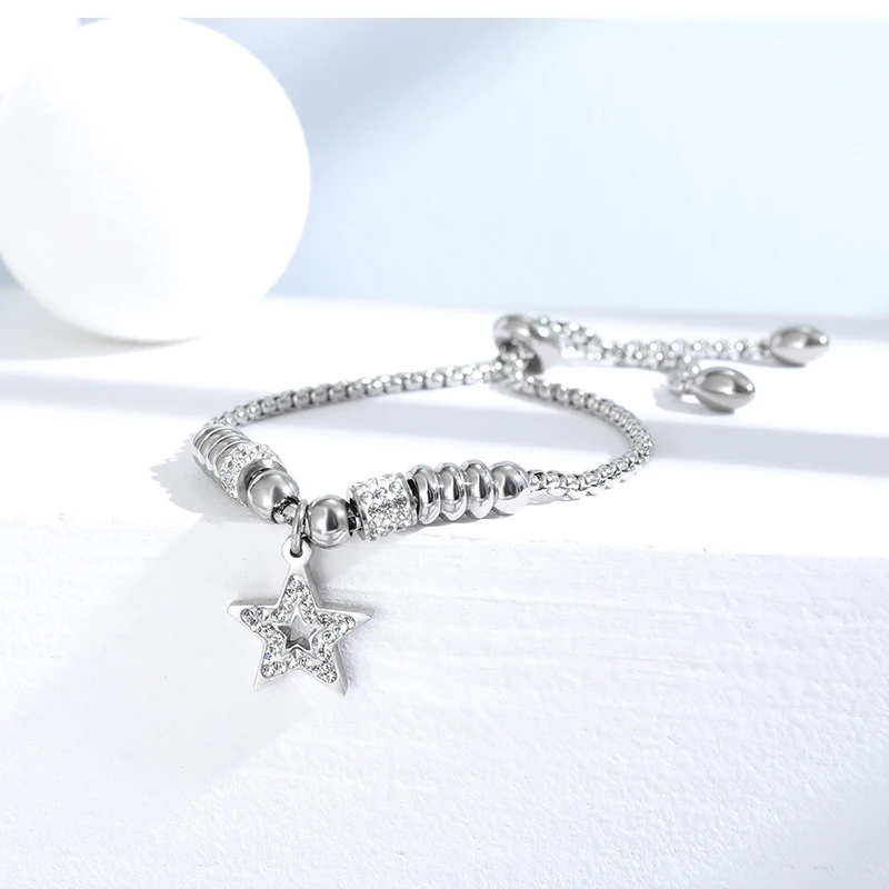 Роскошные регулируемые браслеты из кристаллов и звезд титановой стали с шармами