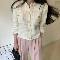 korean french cardigans sweater women coat long sleeve black autumn knitted jumper elegant office lady vintage casual jackets
