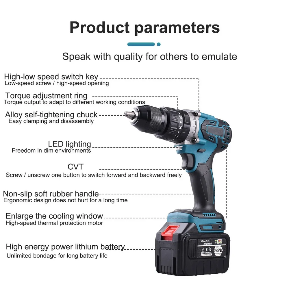 

3-in-1 Brushless Electric Wrench Impact Wrench Socket 21V Lithium Battery Hand Drill Installation Power Tools With LED Lighting