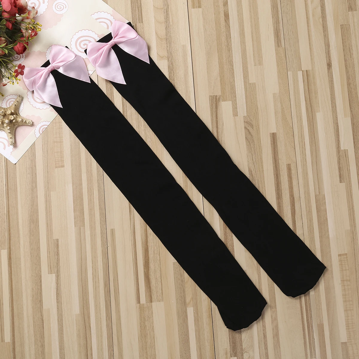 Женские пикантные длинные чулки до бедра красивые атласные с бантом выше колена