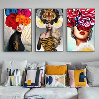 modern fashion flower model girl wall art decorative painting on canvas prints nordic artwork poster pictures for living room