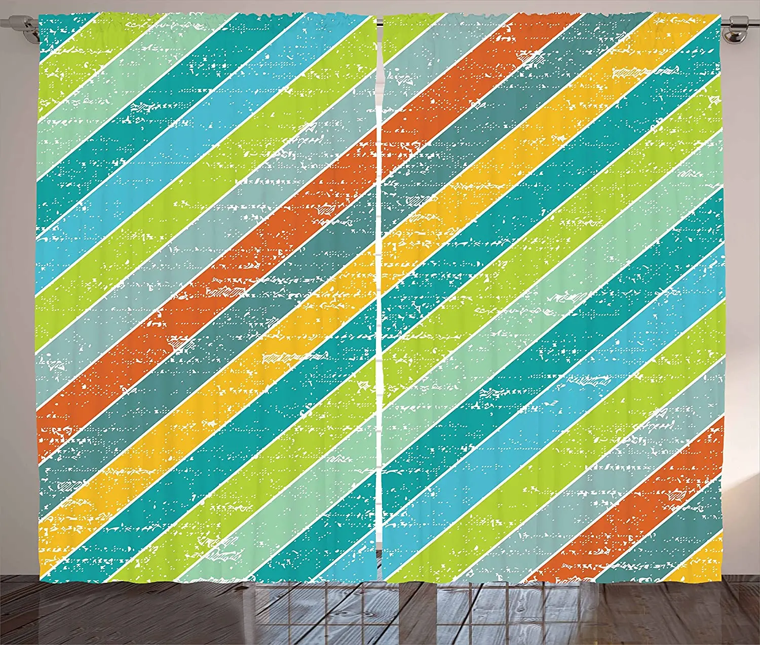 

Vintage Rainbow Blackout Curtains Diagonal Stripes with Grunge Effect Funky and Geometric Weathered Look Window Curtain