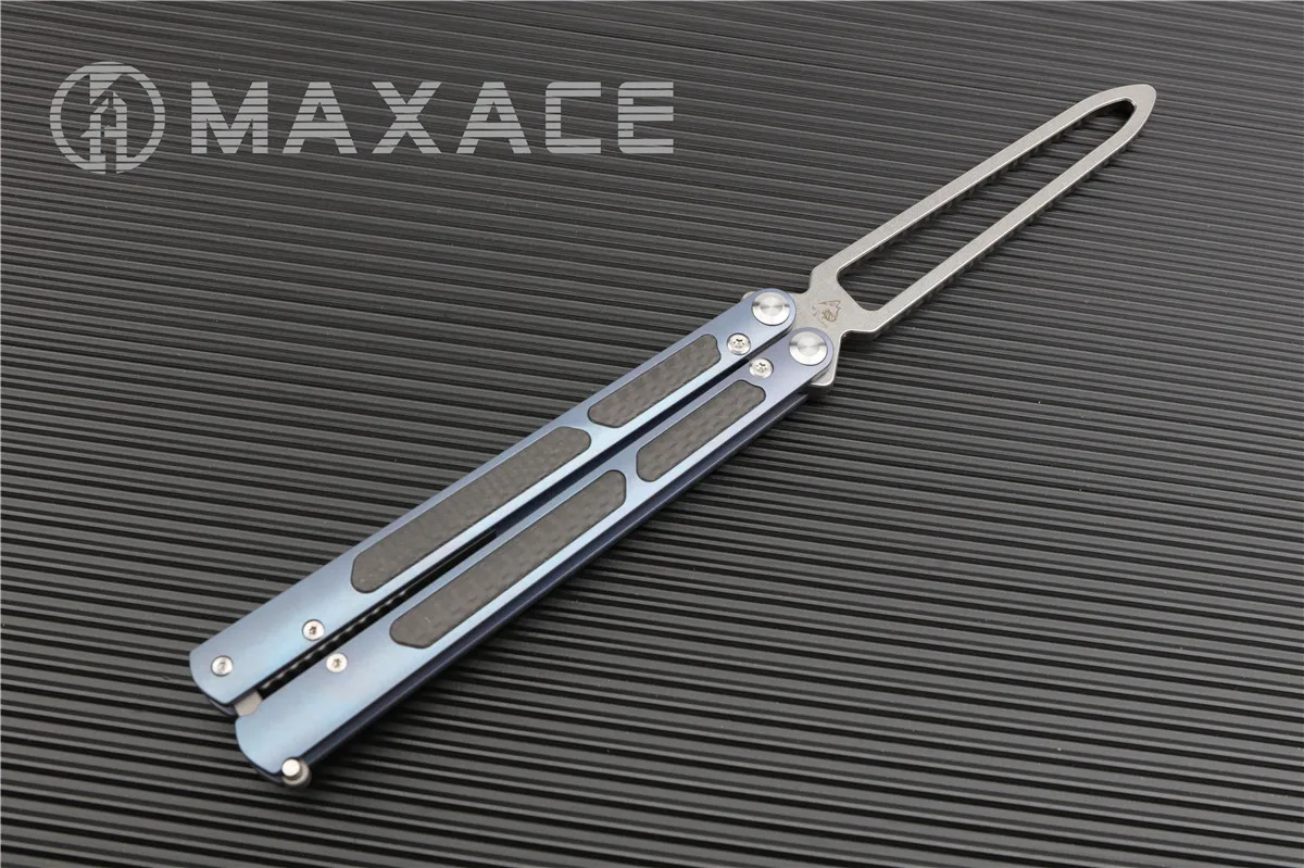 blue live MAXACE ножи Пакт Бабочка нож для тренера KVT Керамический шарикоподшипник M390 TC4+ CF титановый jilt нож не острый - Цвет: blue live