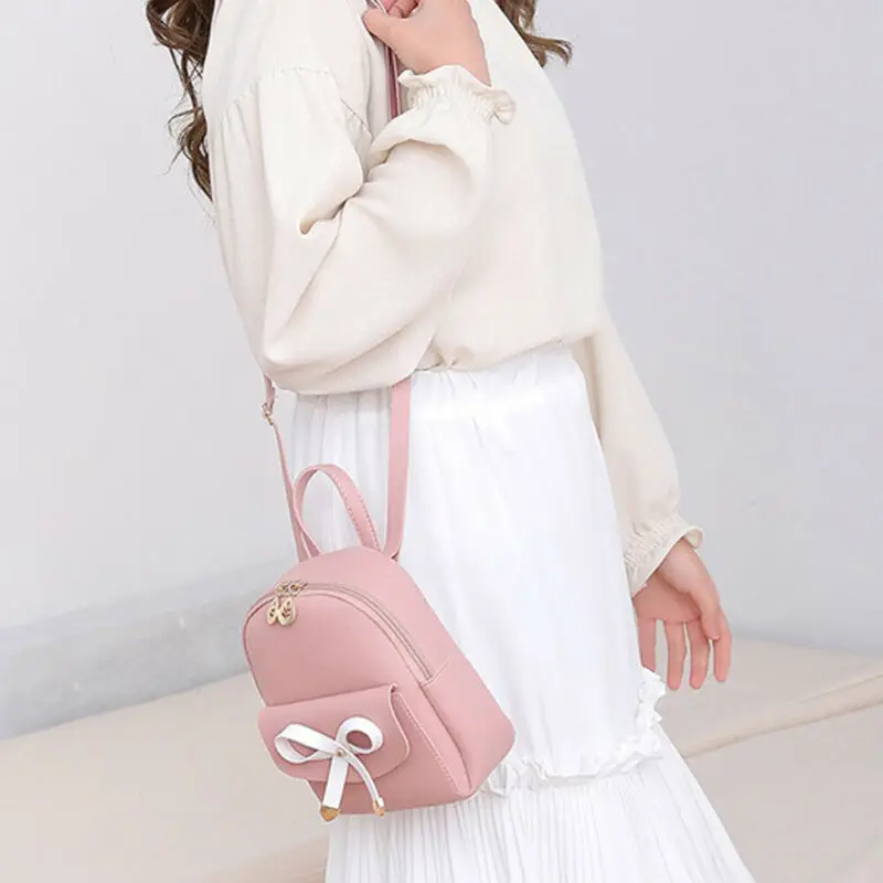 Простой белый женский рюкзак с бантом шикарный маленький школьный ранец нитью