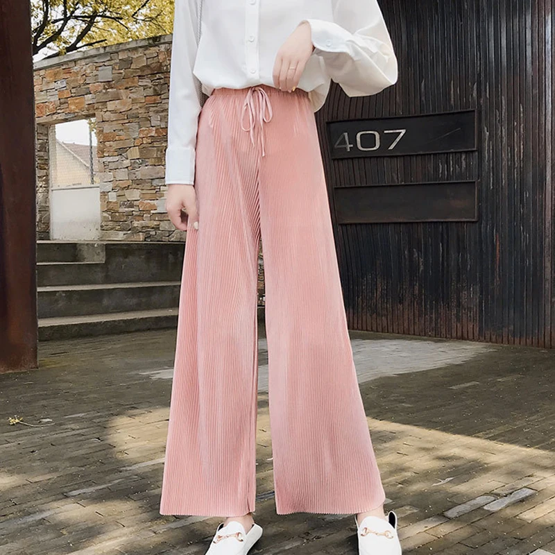 

Pleated Wide Leg Pants Women's Pants High Waist Drape Summer Loose Casual Pants Chiffon Viscose Fiber Capri-Pants