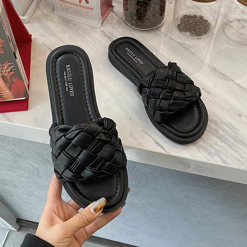 

Shoes Ladies' Slippers Luxury Slides Slipers Women Low Designer Flat 2021 Fashion Rome Basic PU Shoes Ladies' Slippers Low Luxur
