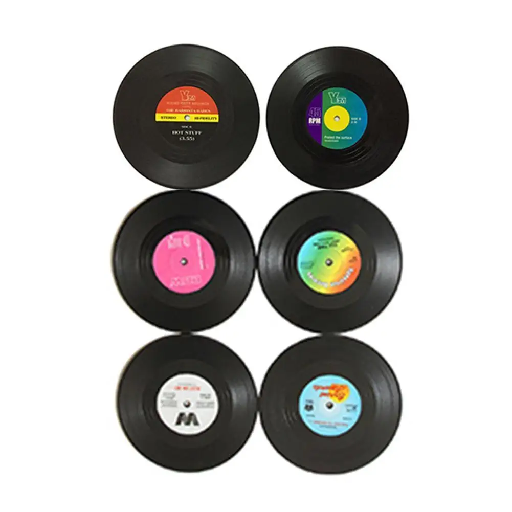 

2/4/6Pcs Vinyl Record Placemat Drinking Coaster Table Mug Placemats Cup Creative Heat Non-slip Pads Resistant Coffee Mat Ba A2C1