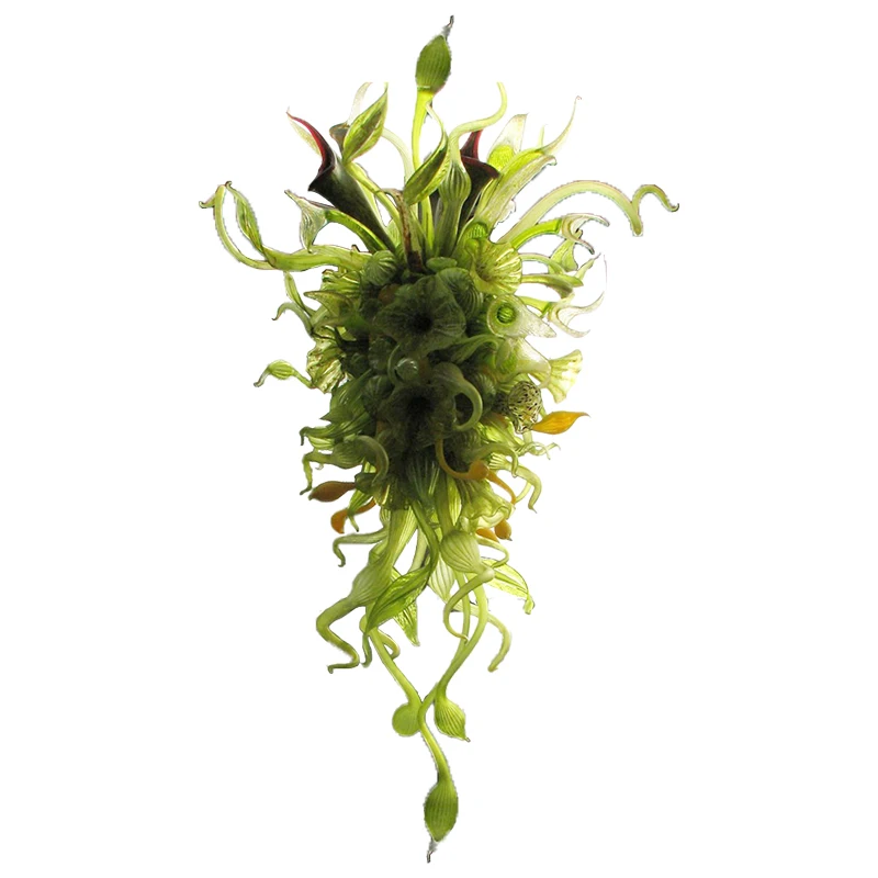 

Hot Sale Modern High Hanging Green Color Glass Chandeliers Art LED Lighting Hand Blown Glass Chandelier Hotel Hall Decoration