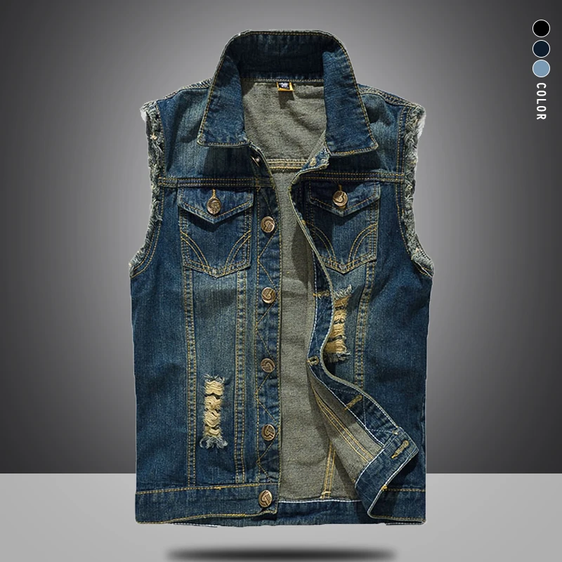 Новинка 6XL джинсовый жилет мужская куртка без рукавов Мужская Ретро винтажная