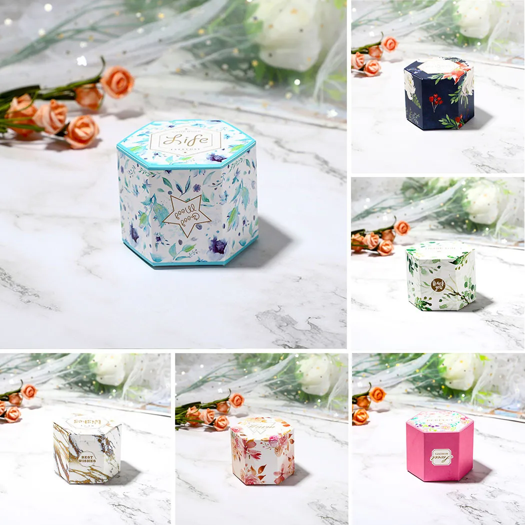 

20 Pcs Gift Boxes Candy Sweet Storage Box Multi Hexagon Paper Flowers Decal Case For Wedding Party Gift Decor
