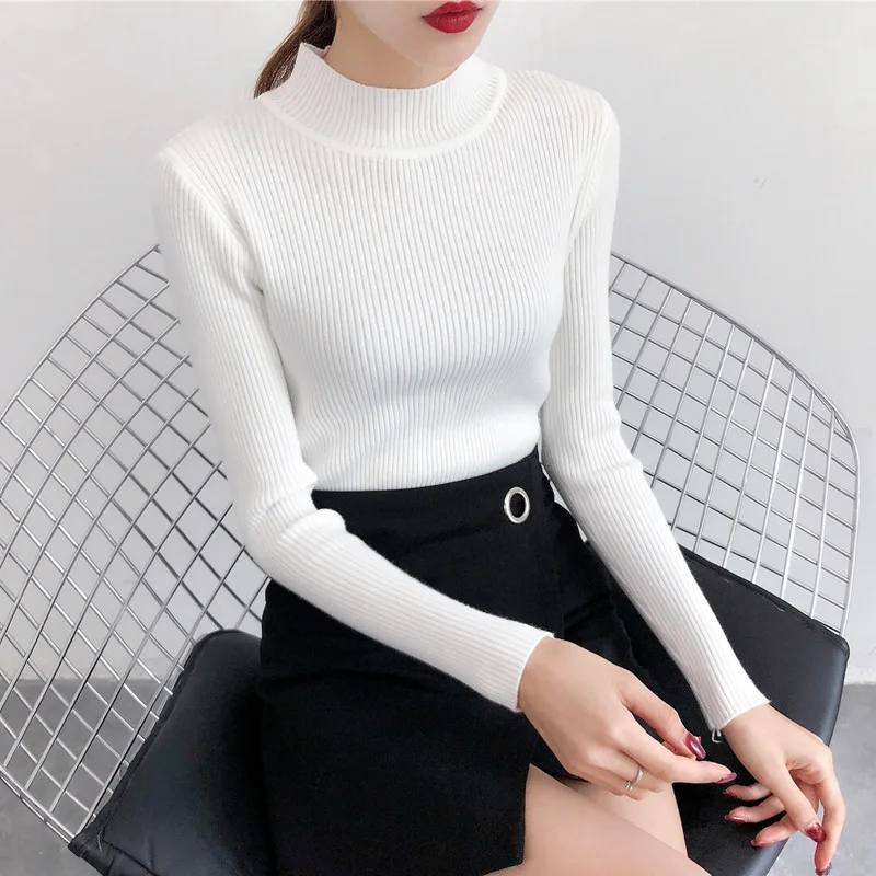 

Manufacturers selling new sweater female autumn/winter 2018 pure color core-spun yarn half a turtleneck sweater top female