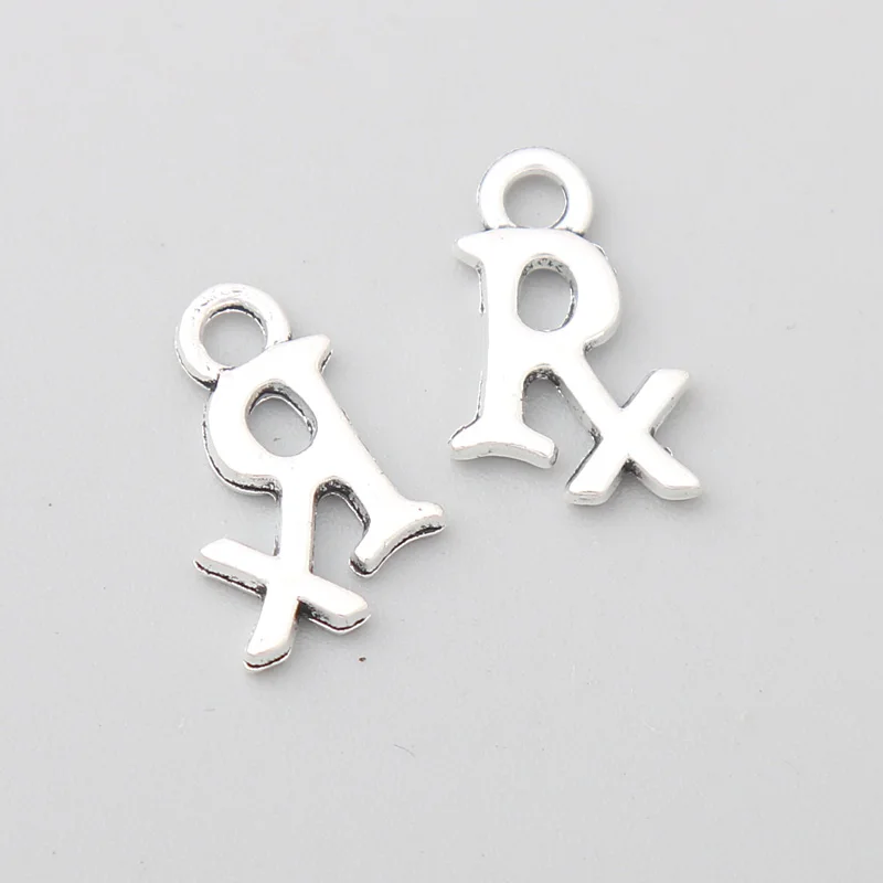 

10PCS 10*15mm RAINXTAR Fashion Antique Silver Plated Alloy RX Pharmacy Symbol Charms Medical Charms