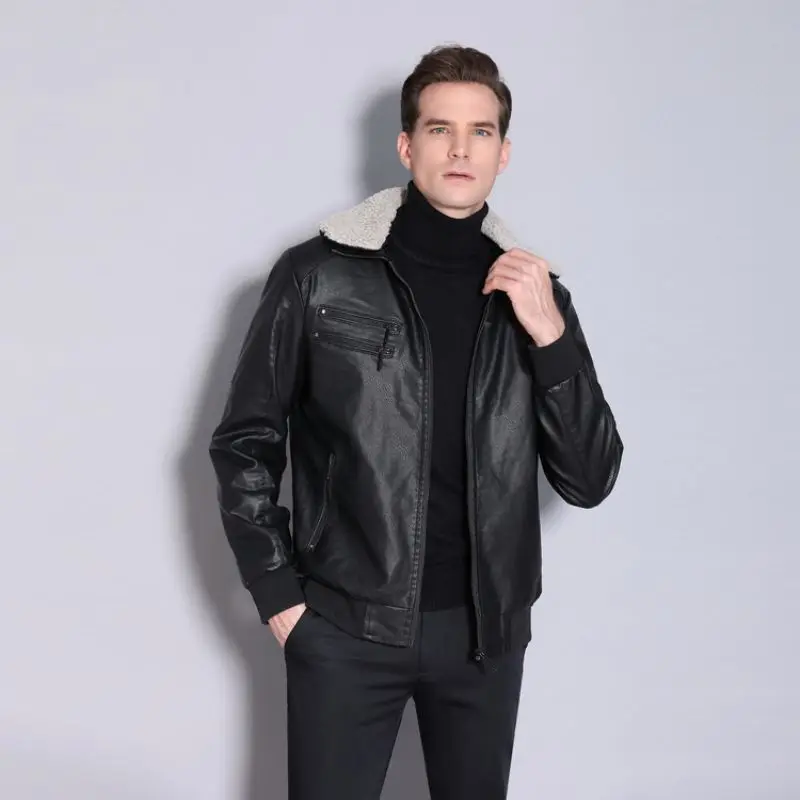 

2021 Winter New Men's British Business Casual Leather Clothes Men Short Motorcycle PU Leather Jacket Man Jackets