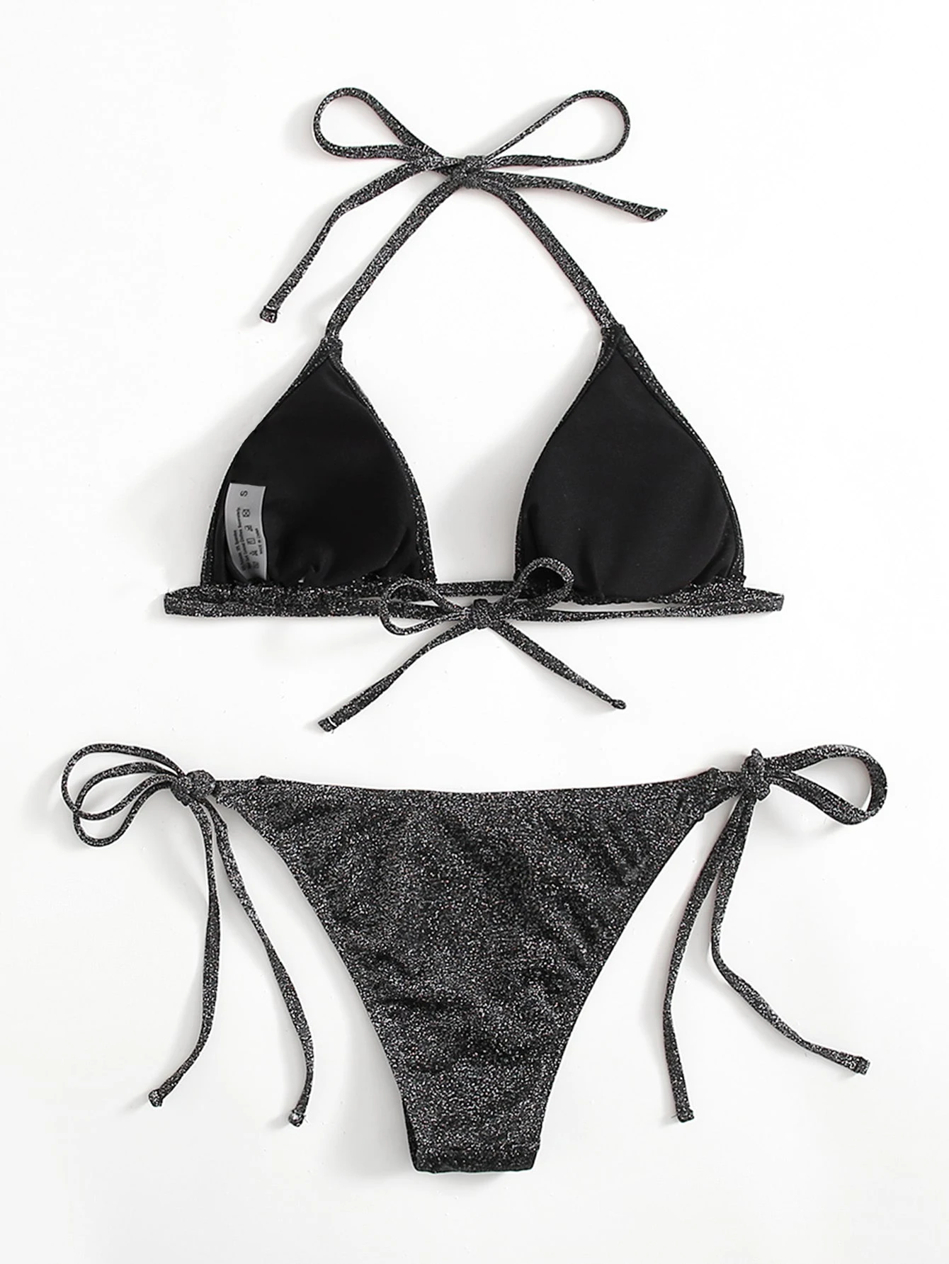 ZTVitality Shiny Bikinis Sexy Bikini 2021 New Arrival Halter Bandage Push Up Swimsuit Low Waist Swimwear Women Brazilian Biquini | Женская