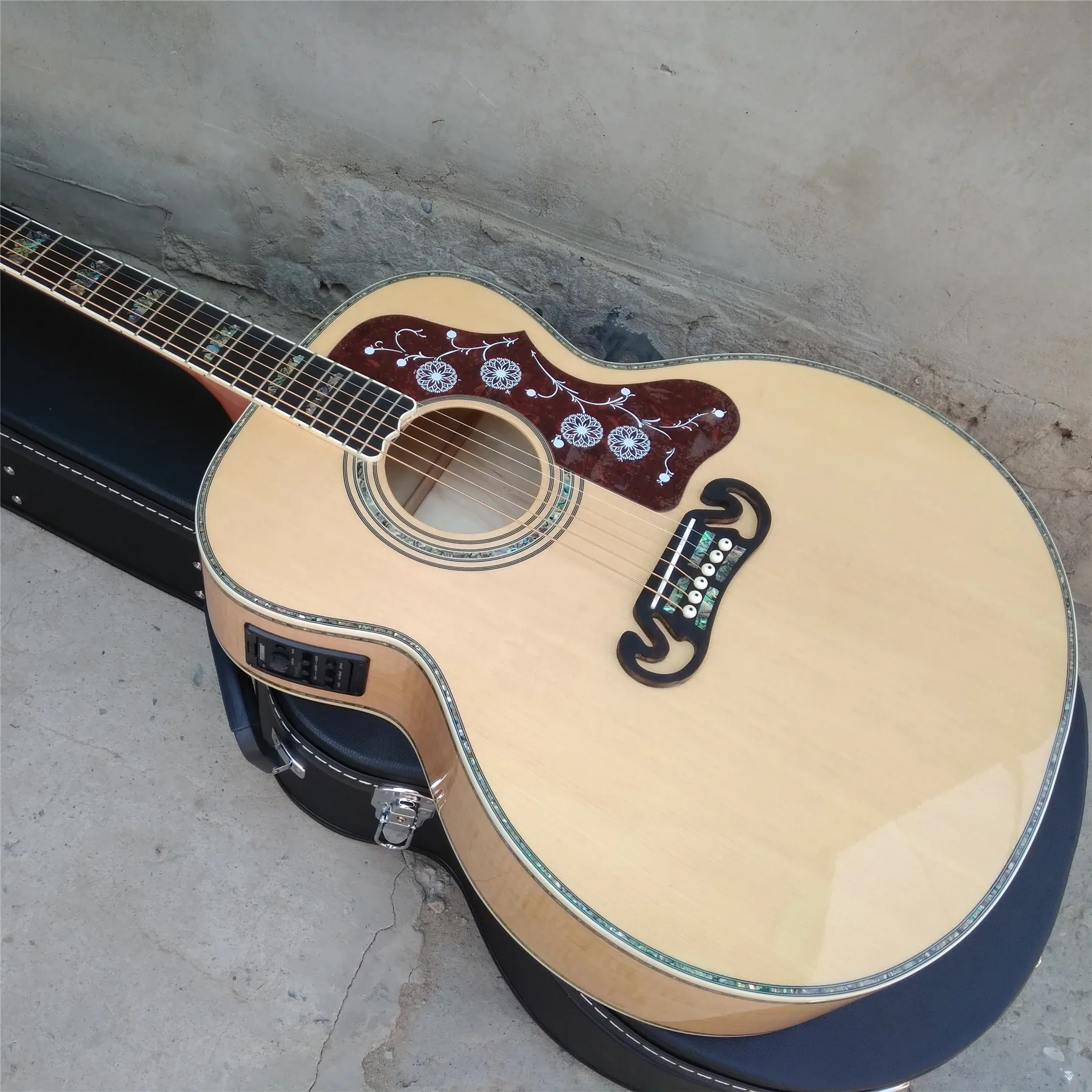 

Real Abalone 43 " Natural Solid Spruce J200 Acoustic Guitar Ebony Fingerboard Flame Maple Jumbo Electric Guitarra